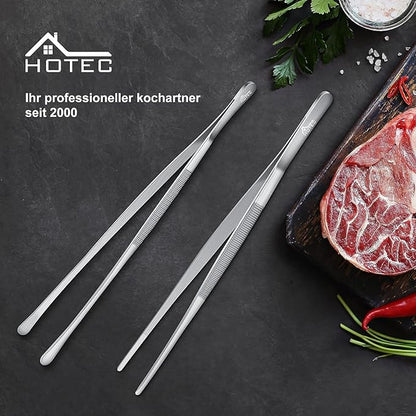 HOTEC Kitchen Tweezers Tongs Stainless Steel Professional Chef Tweezers, Set of 2-12inch Extra-Long Food Tongs for Cooking,Grill and Baking
