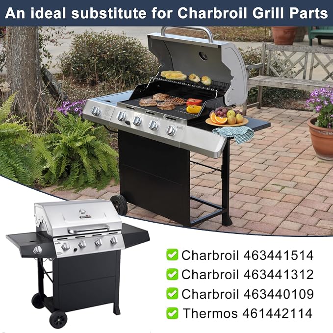 Criditpid Grill Replacement Parts for Charbroil 461442114 463441312 463441514, Porcelain Steel Heat Plate Shields, Burner Tubes, Crossover Tube & Ignitors Kit for Char-Broil 463440109 Gas Grill.