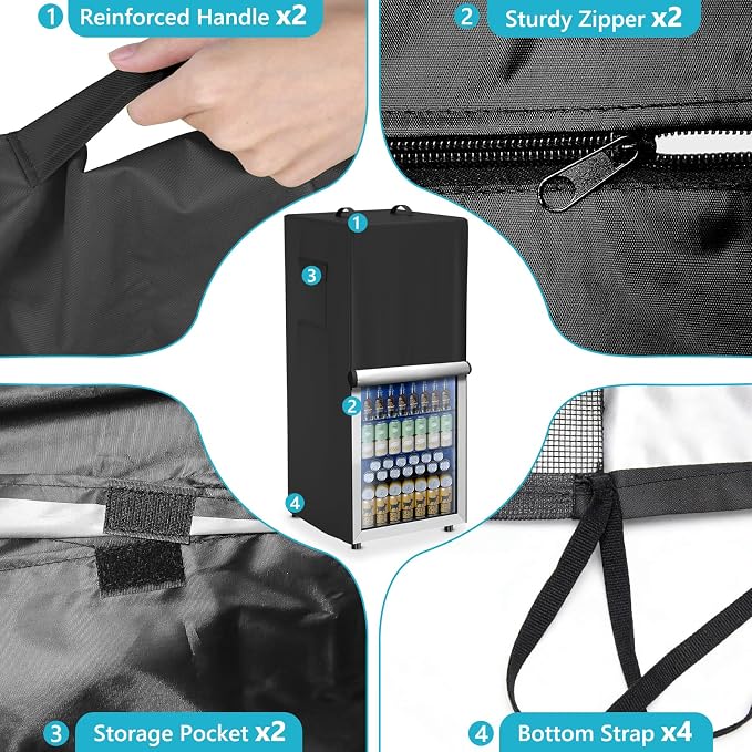 Refrigerator Cover Waterproof Dustproof Fridge Cover Outdoor Refrigerator Covers with Double Zipper and Large Mesh Vent Suitable for Upright Freezers/Beverage Refrigerators 23"D x 23"W x 56"H