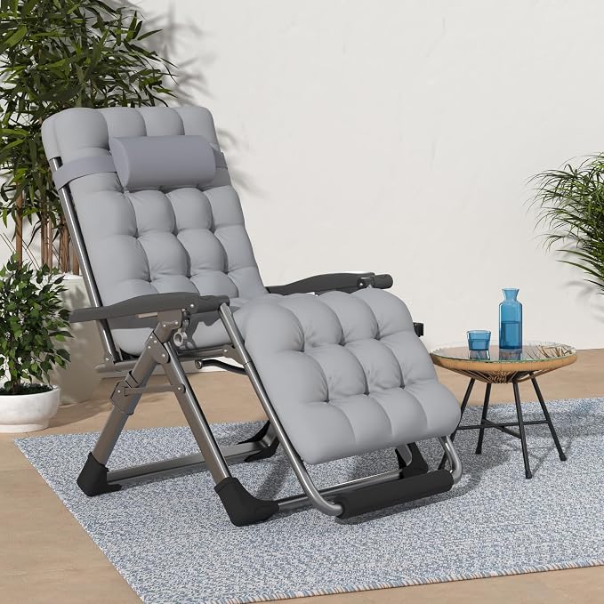 Suteck Zero Gravity Chair, Reclining Camping Lounge Chairs, Patio Recliner | Removable Cushion & Headrest, Upgraded Lock, Large Cup Holder and Footrest, Foldable for Indoor Outdoor