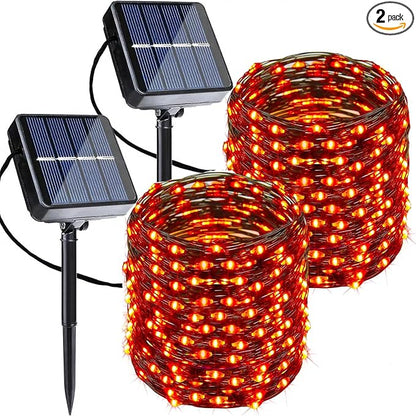 Joomer Orange Halloween Solar String Lights - 2 Pack Total 80FT 240LED | Solar Fairy Lights, Waterproof Outdoor Twinkle Lights with 8 Modes for Garden, Porch, Trees, Halloween Decor (Black Wire)