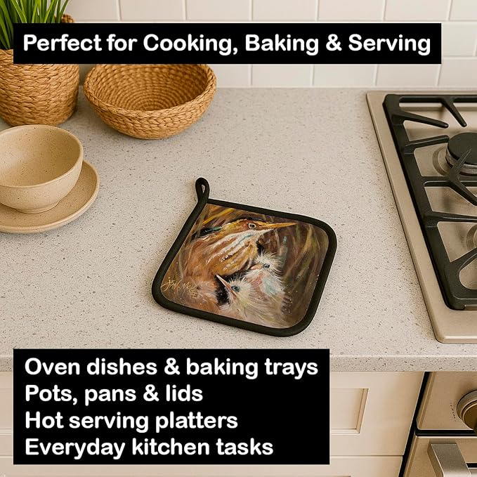 Caroline's Treasures JMK1223PTHD Happy Family Pair of Pot Holders Kitchen Heat Resistant Pot Holders Sets Oven Hot Pads for Cooking Baking BBQ, 7 1/2 x 7 1/2