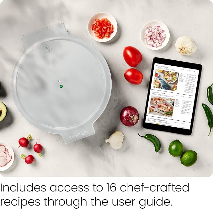 Chefman Everything Maker & Pizza Oven – 1440W Countertop Electric Pizza Maker with 12” Nonstick Cooking Plates, Plus Makes Quesadillas, Omelettes and More, with Indicator Lights and Vertical Storage