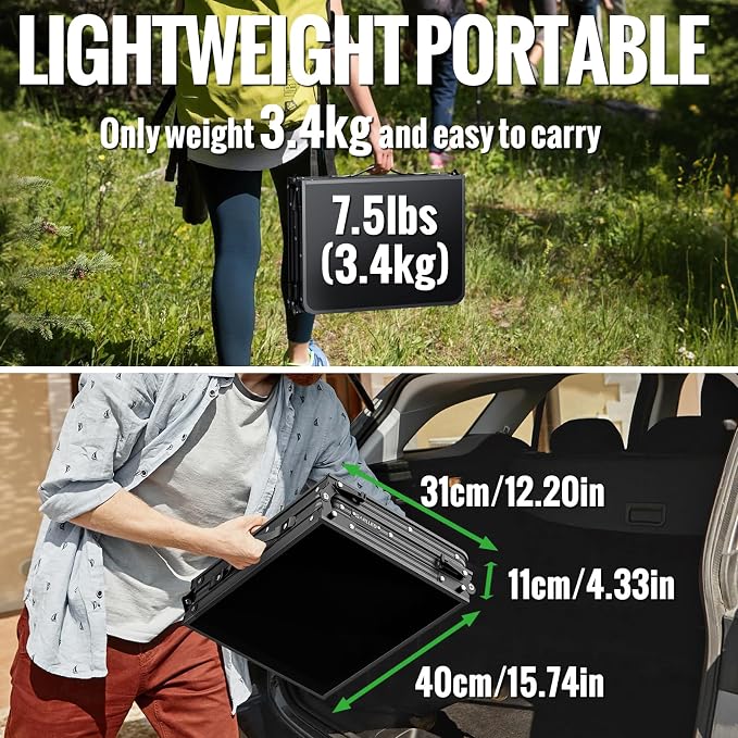 GARLLEN Folding Camping Table Max Capacity 66lbs, 3-Height Max 29.41" | Lightweight Folding Picnic Table, Aluminum Portable Outdoor Table for Grill, Camping, Threaded Install, 35.4" L x 15.7" W