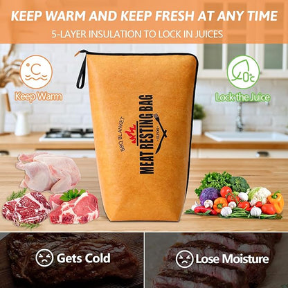 BBQ Blanket for Resting Meat, Smoked Grilled Bag for Brisket, Turkey, Pork Shoulder, Beef, Rest Ez Smoker Meat Resting Blanket Wide Mouth, Grilling Gift for Men, Dad, Husband