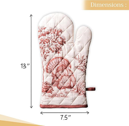 Maison d' Hermine Oven Gloves 100% Cotton Oven Mitt 7" x 13" with Loop Heat Resistant BBQ Cooking Gloves for Thanksgiving Christmas Decorations Baking Handling Hot Pans (Pack of 1, Holy Jouy - Brown)