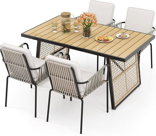 YITAHOME Outdoor Patio Dining Set 5-Piece 59.1" * 34.3" Outdoor Table and Chairs Patio Dining Furniture Sets for 4 with Stackable Chairs and Cushions Outdoor Dining Table Set for Garden Lawn Porch