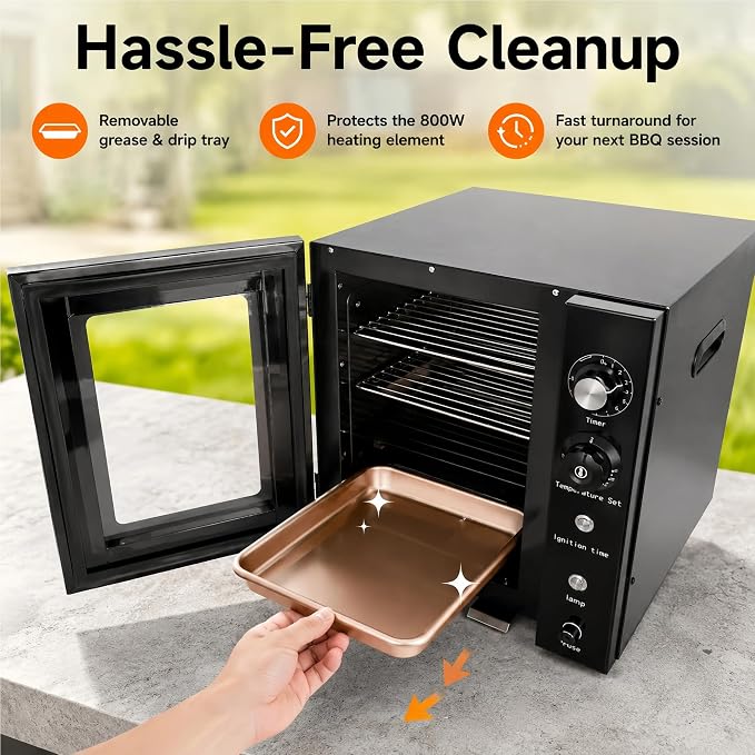 800W Electric Smoker for Meat and Fish, 2-Rack Outdoor Smoking Cabinet with Side Wood Chip Loader, 86-230°F Analog Thermostat, Easy Cleanup Drip Tray for Home & Commercial Use