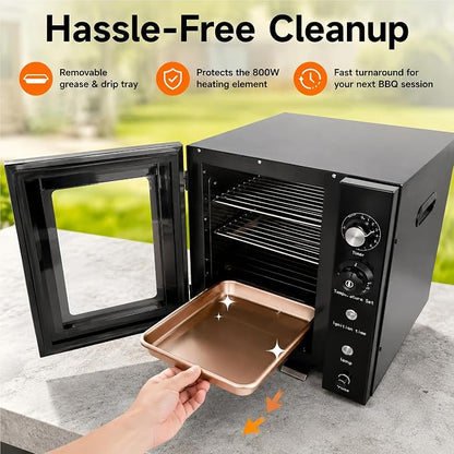 800W Electric Smoker for Meat and Fish, 2-Rack Outdoor Smoking Cabinet with Side Wood Chip Loader, 86-230°F Analog Thermostat, Easy Cleanup Drip Tray for Home & Commercial Use