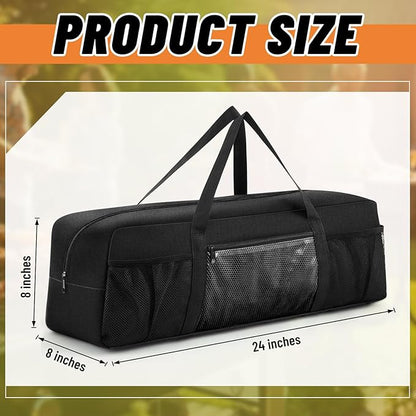 24" Grill Tool Storage Bag, Heavy Duty Waterproof BBQ Tools Bag, 24" x 8" x 8", Large Grill Utensil Storage Caddy with Pockets, BBQ Accessories for Outdoor Barbecue, Camping, Hiking(Black)