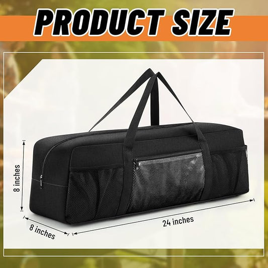 24" Grill Tool Storage Bag, Heavy Duty Waterproof BBQ Tools Bag, 24" x 8" x 8", Large Grill Utensil Storage Caddy with Pockets, BBQ Accessories for Outdoor Barbecue, Camping, Hiking(Black)
