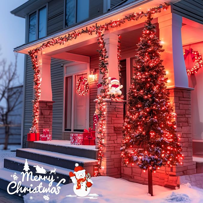 JMEXSUSS 400 LED Red Christmas Lights, 132ft String Lights Plug in | Red Lights for Halloween Indoor Outdoor with Remote & 8 Modes,for Tree Room Bedroom Fireplace Patio Party Christmas Decor
