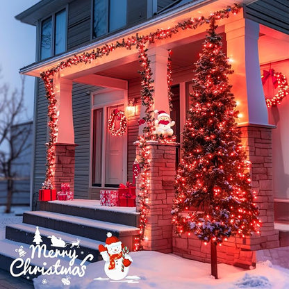 JMEXSUSS 400 LED Red Christmas Lights, 132ft String Lights Plug in | Red Lights for Halloween Indoor Outdoor with Remote & 8 Modes,for Tree Room Bedroom Fireplace Patio Party Christmas Decor