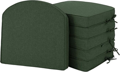 Outdoor Chair Cushions, D Shaped, Set of 6, 18.5 x 16, Olive Green | Fade-Resistant, Water-Resistant, Patio Furniture Seat Chair Pads Replacement, Non-Slip Bottom with Ties, Removable Cover