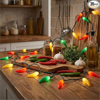 13.6Ft Multicolor Chili Pepper String Lights, 35 LED Red Green Yellow Jalapeno Lights, Plug-in Decorative Lights, Waterproof for Cinco de Mayo, Mexican Fiesta, Home Patio Party Christmas Tree Decor