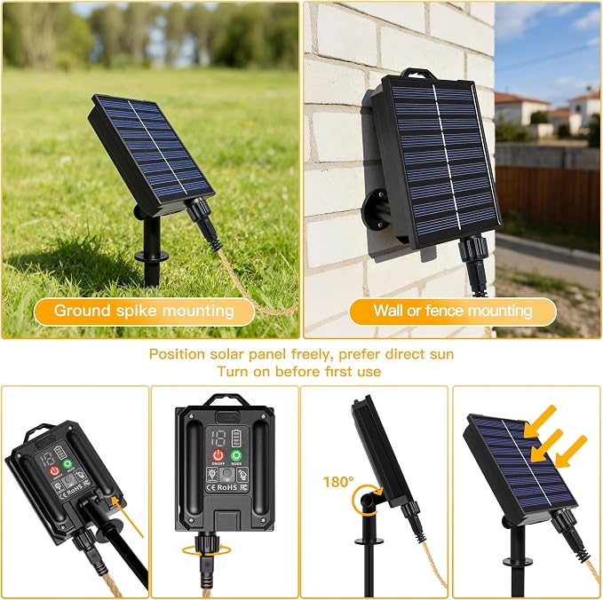 Ollny 26FT Solar String Lights Outdoor, Waterproof Remote Control Patio Lights with 16 LED Shatterproof Bulbs, Dimmable Timers & 8Modes Memory Function Vintage Hemp Rope Lights for Garden Bistro Fence