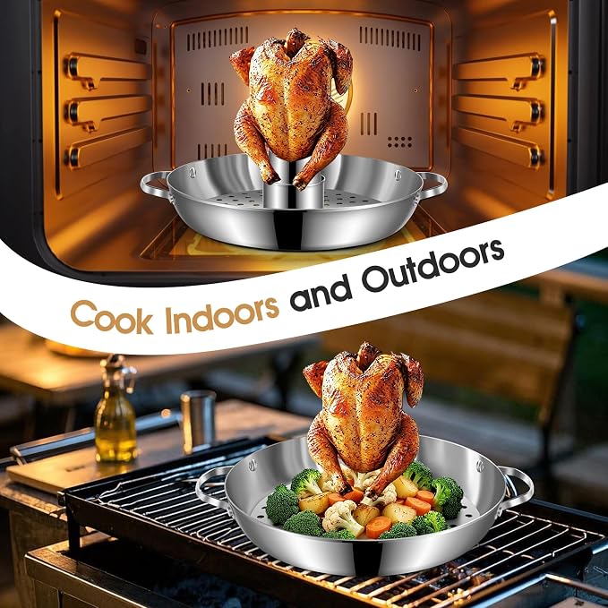 Beer Can Chicken Holder, 12" Large Stainless Steel Chicken Rack for Grill | Sturdy & Dishwasher Safe, Vertical Grilling Accessories Rack for Tender Roaster Turkey Vegetables