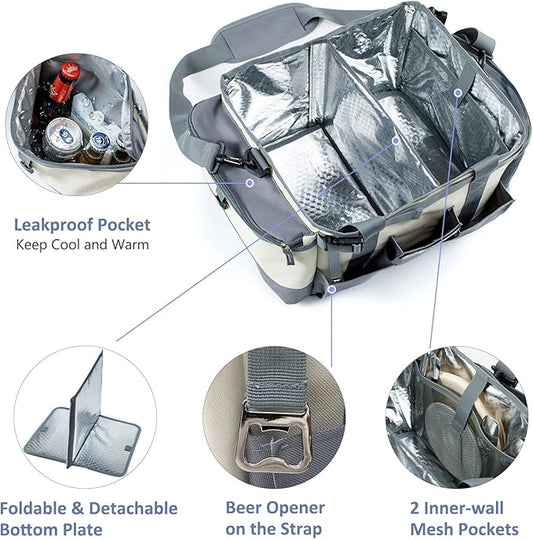 Large Grill Caddy - BBQ/Tailgating Accessories, Insulated Condiment Holder - Camping, Picnic, BBQ, Tailgating, Family Gathering - Ivory-Grey, 1 Gallon, 16"W x 11"D x 11.5"H
