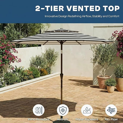 Patio Umbrella, 2 Tier Outdoor Table Umbrella, Large Vented Market Umbrellas with Push Button Tilt and Crank, 8 Sturdy Ribs for Backyard, Deck, Pool, UPF50+ UV Protection