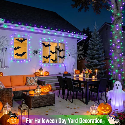 JMEXSUSS 500 LED Purple and Green Halloween Lights | 173ft Halloween String Lights Outdoor Waterproof, 8 Modes Christmas Lights Plug in for Party House Halloween Decor