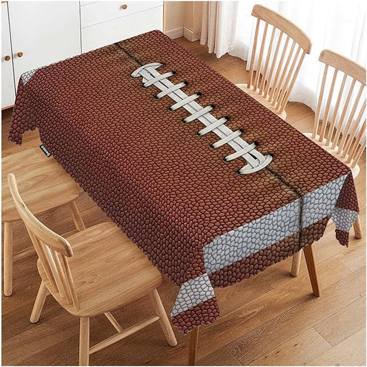 Swono Football Tablecloths Sport Game Leather Football Laces Pattern Kitchen Dinning Tabletop Decoration, Polyester Brown Table Cover for Indoor Outdoor 50x72 Inch Tablecloth