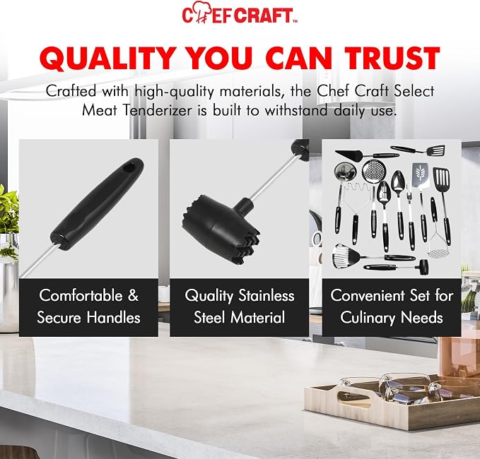 Chef Craft Select Meat Tenderizer, 9.5 inch, Stainless Steel/Black