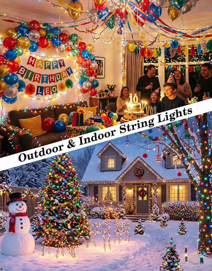 2 Pack 200LED Solar Christmas String Lights Outdoor Waterproof | Total 132FT Twinkle Lights with 8 Lighting Modes Remote for Outside Christmas Trees Decorations, Multicolor