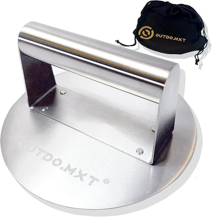 Stainless Steel 6.2" Smash Burger Press, Burger Smasher with Velvet Fabric Storage Bag for Griddle,Grill Press for Hamburger, Bacon, Steak,Meat, Barbecue Grilling Tool,Gift Package