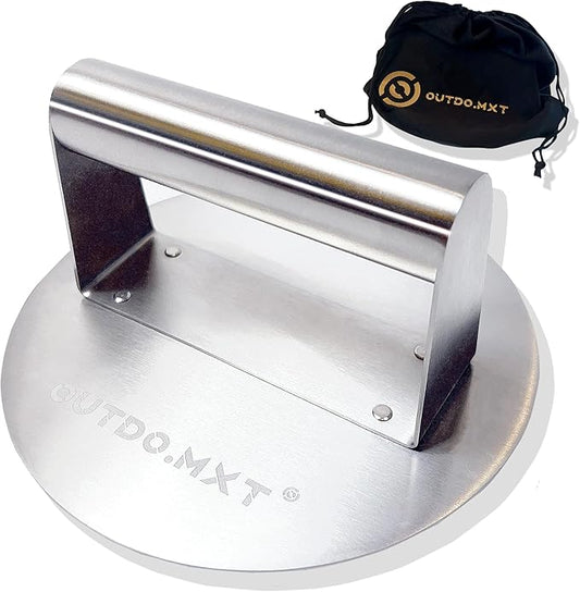 Stainless Steel 6.2" Smash Burger Press, Burger Smasher with Velvet Fabric Storage Bag for Griddle,Grill Press for Hamburger, Bacon, Steak,Meat, Barbecue Grilling Tool,Gift Package