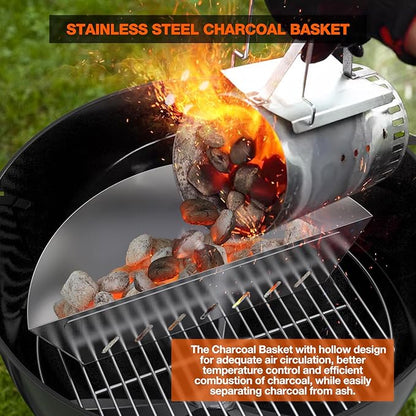 onlyfire Half-Moon Charcoal Ash Basket for Weber 22" & 26" Kettle Grills - Heavy Duty Stainless Steel Charcoal Holder for Two-Zone Cooking & Indirect Grilling