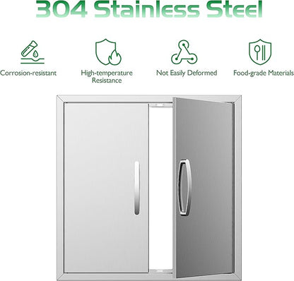 Outdoor Kitchen Doors 26W x 24H Inch, Double BBQ Access Doors 304 Stainless Steel for Outdoor Kitchen Cabinet Grill Station or BBQ Island