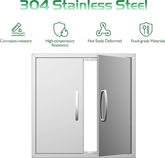 Outdoor Kitchen Doors 28W x 23H Inch, Double BBQ Access Doors 304 Stainless Steel Doors for Outdoor Kitchen Cabinet Grill Station or BBQ Island