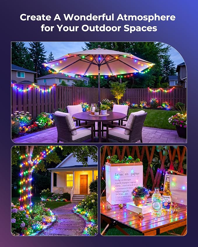 Solar String Lights for Outside, 33Ft 100 LED Solar Fairy Lights Multicolor | IP65 Waterproof Solar Twinkle Lights Outdoor & Indoor, Patio Lights for Tree Garden Christmas Party Wedding Decoration