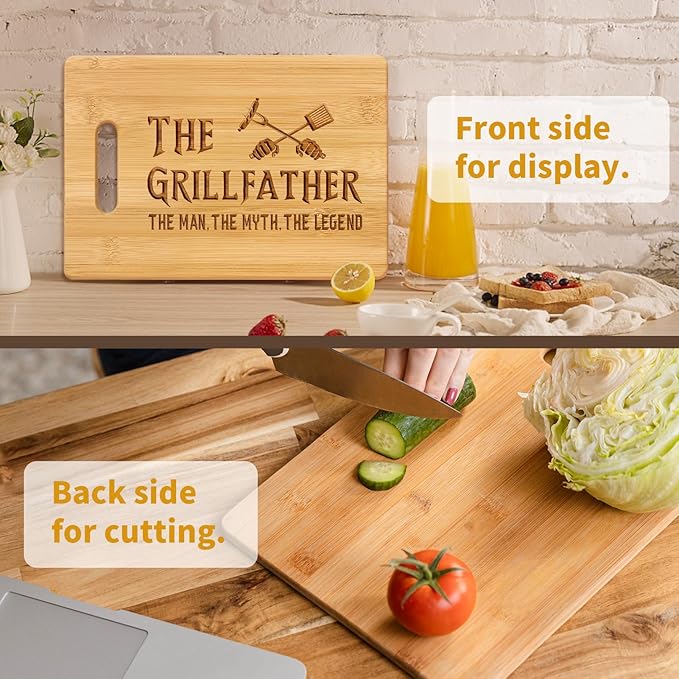 Dad Gifts for Fathers Day, 13x9 Inch Engraved Bamboo Cutting Board. Best Birthday Christmas Gift for Dad Men Papa from Daughter Son,The Grillfather, The Man, The Myth, The Legend,