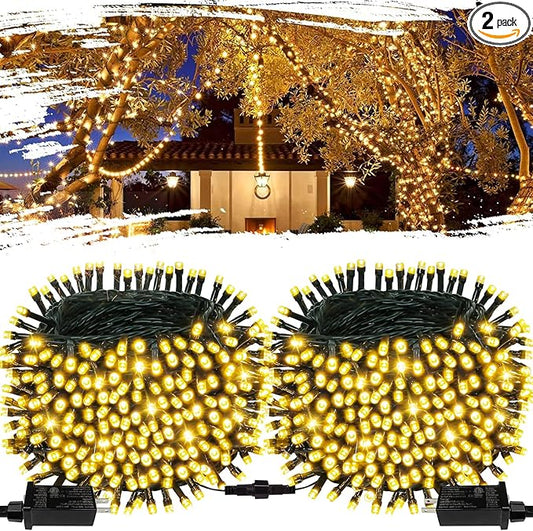 2-Pack Total 164FT 400LED Connectable Christmas Lights Outdoor, Christmas String Lights Waterproof with 8 Modes & Timer, Green Wire Twinkle Lights for Xmas Tree Decorations Outdoor Indoor, Warm White