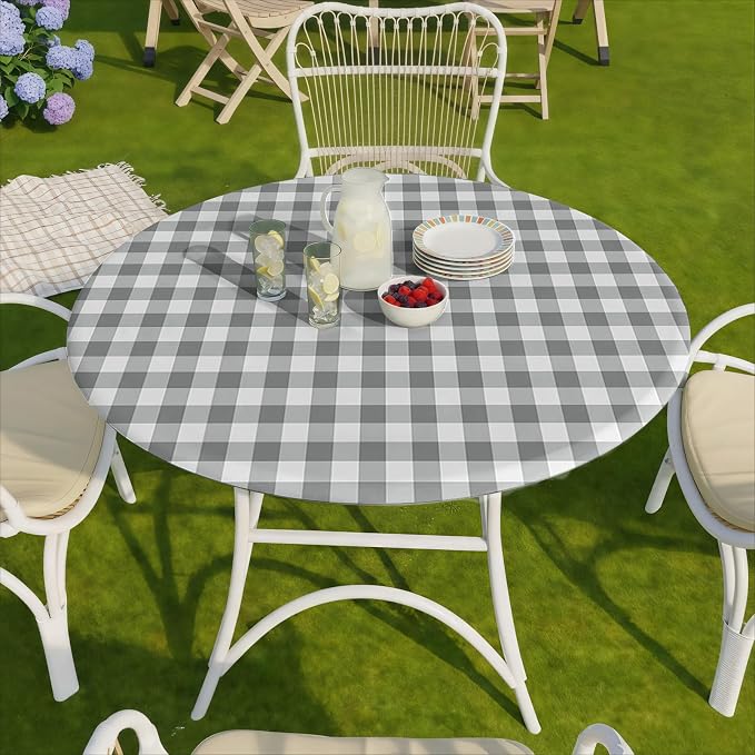 opstellen Fitted Round Tablecloth Wipe Clean Table Cloth Vinyl Inside Outside Circle Cover for 45-54" Tables Dining Kitchen Family Festival Items Gifts Summer Fall Patio Picnic Camp Garden Essential