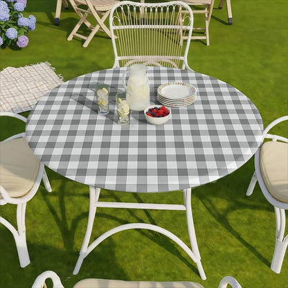opstellen Fitted Round Tablecloth Wipe Clean Table Cloth Vinyl Inside Outside Circle Cover for 45-54" Tables Dining Kitchen Family Festival Items Gifts Summer Fall Patio Picnic Camp Garden Essential