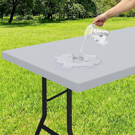 Smiry Rectangle Tablecloth, Elastic Fitted Flannel Backed Vinyl Tablecloths for 5ft Folding Tables, Waterproof Wipeable Table Covers for Indoor, Outdoor, Picnic and Camping (Light Grey, 30"x60")