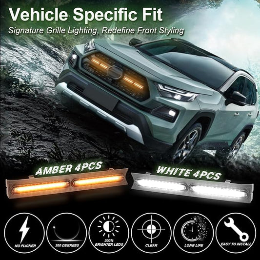LED Grille Lights for 2019-2025 Toyota RAV4 Accessories Amber | Snap-In,Smoked Lens, Exterior Front Grill Insert Light for 5th Gen Hybrid Adventure TR D Off-Road 5311142220