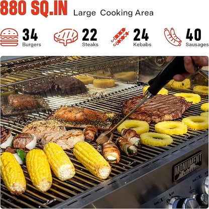 Monument Grills 6 Burner 640 sq.in. Stainless Steel Propane Gas Grill with a Rotisserie Kit, a Side Burner, a Built-In Thermometer, Large Cabinet Style Grill