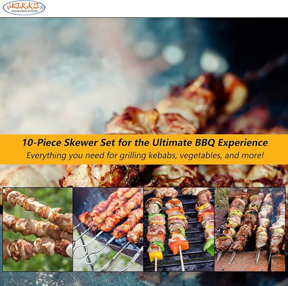 Hakka Stainless Steel Barbecue Skewers, 23.6" Shish Kabob Skewers Heavy Duty Metal Skewers for Grilling Large Wide Reusable Kabob Sticks with NonSlip Ring Handle,Set of 10