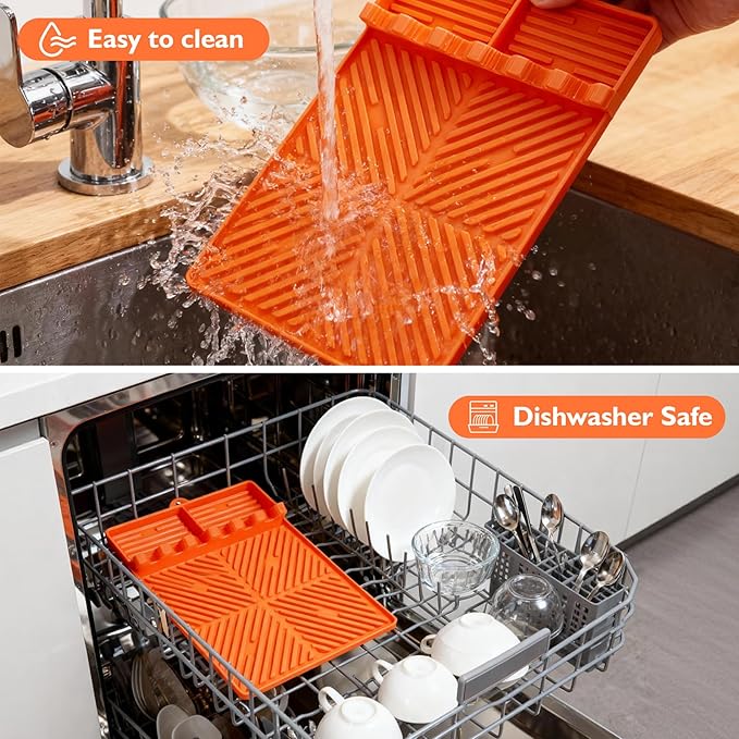 Silicone Grill Mat for Blackstone Barbeque Grill Accessories，16”×11.5” Silicone Griddle Tools with Drip Pad，Side Shelf Griddle Spatula Utensil Mats for Outdoor Barbeque & Kitchen Countertop (Orange)