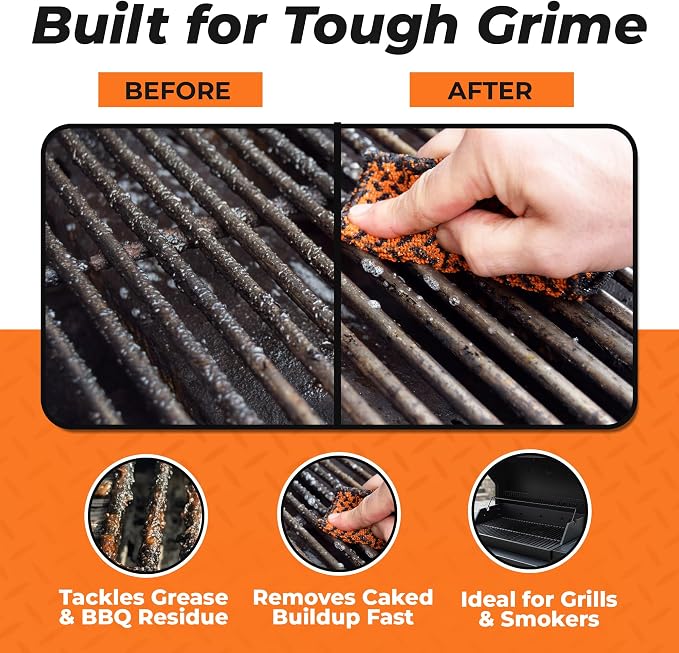 Proud Grill Q-Swiper Scrub-Clean Micro-Coated Grill Cleaning Cloth, 2 Pack | Large Non-Scratch Scrubbing Dish Cloths, Heavy-Duty Fiber Towel, Multipurpose Kitchen Cloth for BBQ & Cookware, Reusable
