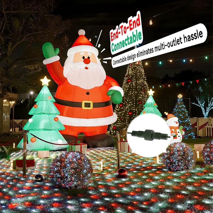 LitHome 14.8FT x 5FT Christmas Net Lights Outdoor Waterproof Connectable | 8 Modes 300 LED Red White Bush Lights, Net Mesh Light Dark Green Wire for Bushes Shrubs Outdoor Christmas Holiday Decor