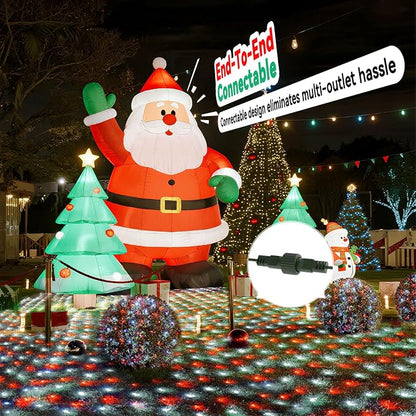 LitHome 14.8FT x 5FT Christmas Net Lights Outdoor Waterproof Connectable | 8 Modes 300 LED Red White Bush Lights, Net Mesh Light Dark Green Wire for Bushes Shrubs Outdoor Christmas Holiday Decor