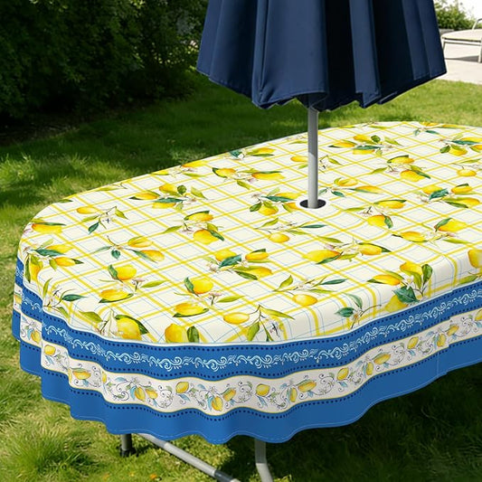Outdoor Tablecloth with Umbrella Hole Elegant Zipper Patio Table Cloth for Outdoor Patio Garden Yard Decor