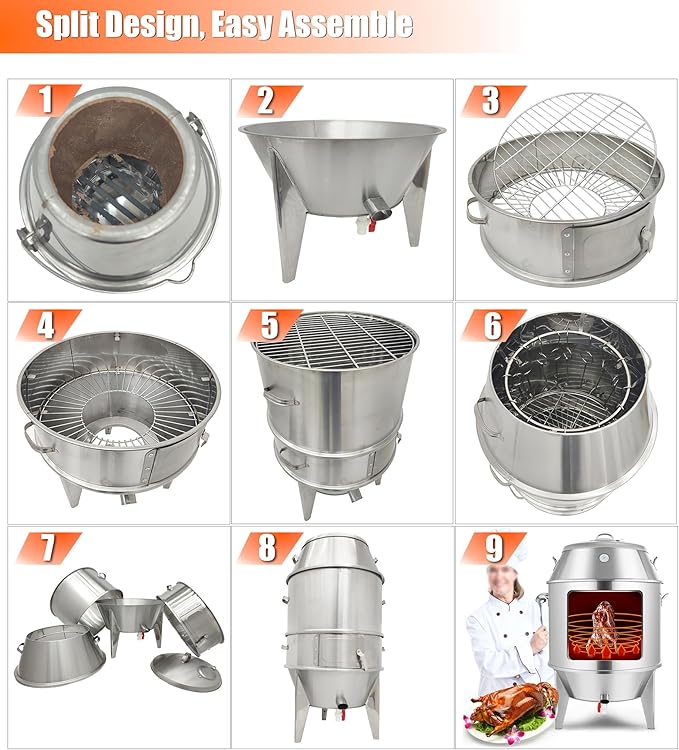 INTBUYING 3-Tier Charcoal Duck Roaster Oven 23.6" x 53" Stainless Steel Roasting Machine for Peking Duck BBQ Chicken Turkey Pig with Hooks & Pins for Commercial Home Use Roast Oven
