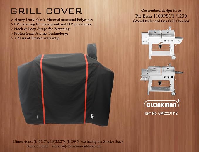 Premium Waterproof Grill Cover for Pit Boss 1100 Pro Series 1260 Triple-Function Combo Grill PB1100PSC2, PB1100PSC1 Sportsman Pellet/Gas Combo 1230 (Sealed-Seam)