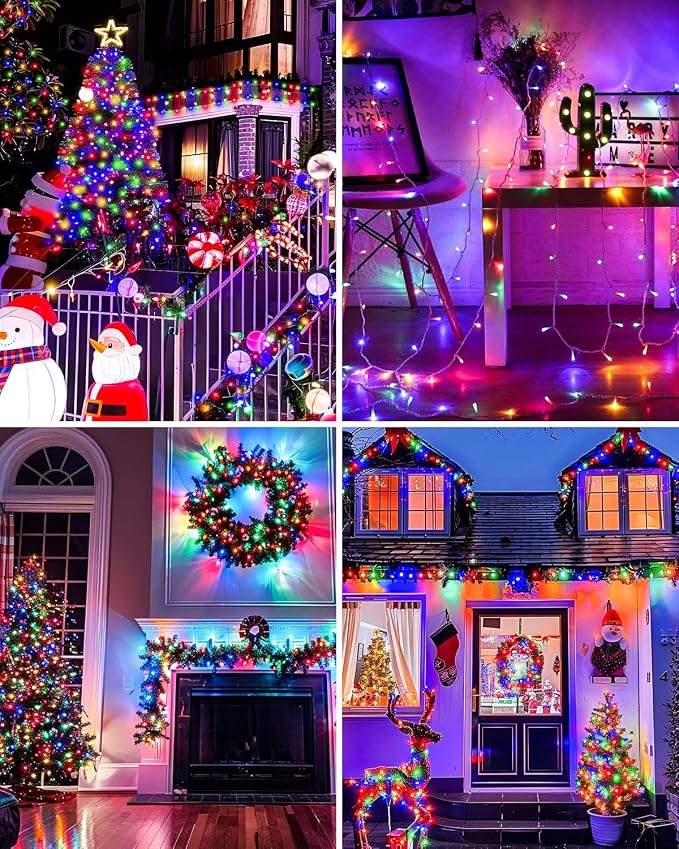 Multicolor Christmas String Lights,Total 250FT 760 LED Indoor Outdoor Clear Wire, Christmas Lights for Bedroom, Timer & Memory, Plug in Fairy Lights for Tree Outside Xmas Holiday Decorations
