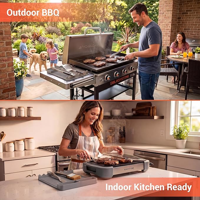 2Pack Silicone Grill Mat for Blackstone - 16x11.5 Inch Non-Slip Tool Mat with Sauce Drip Pad & Wavy Grip, Outdoor BBQ Accessories & Gifts for Men, Dad, Grilling （Grey）